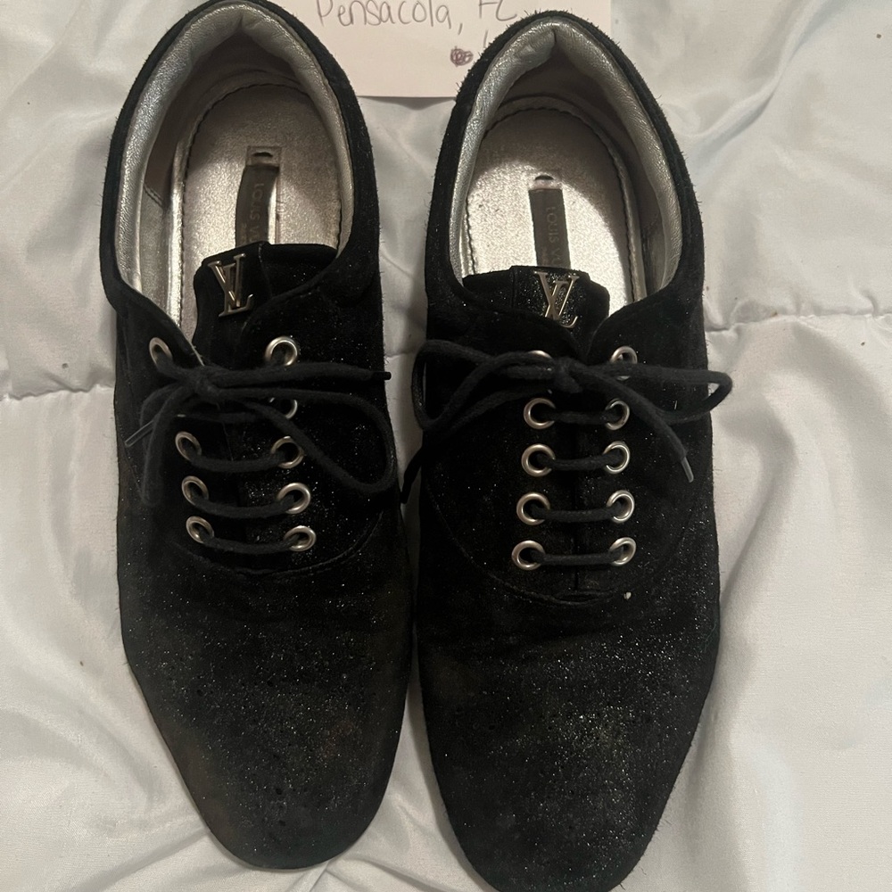 Authentic Louis Vuitton Black Suede Shoes Size 35.5